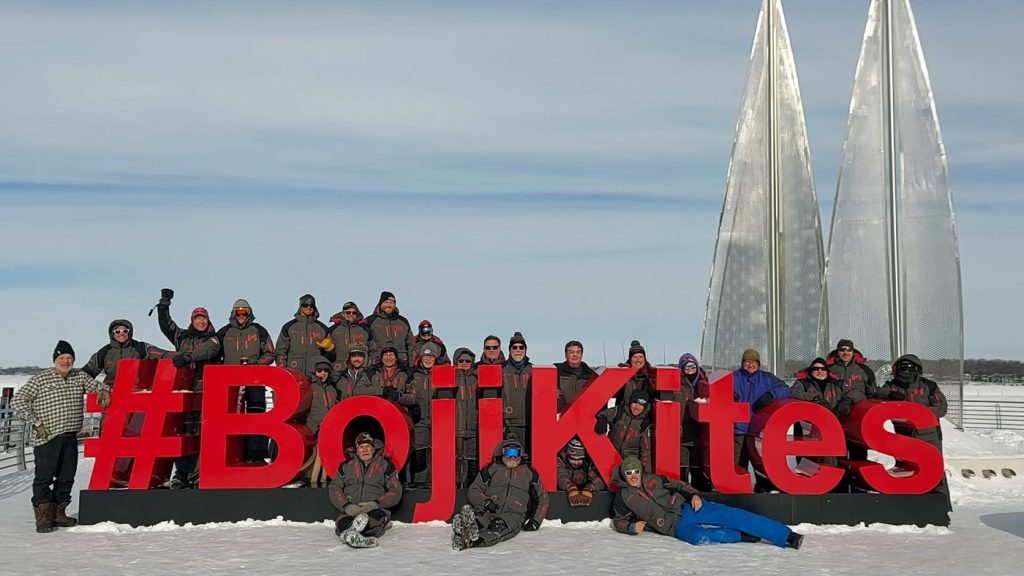 Winter kite flying festival by #BojiKites in Okoboji, IA.